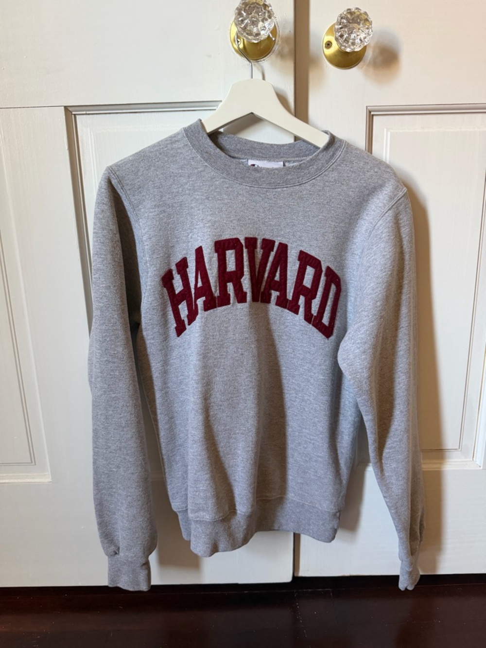 Champion Grey Crewneck Sweatshirt with Maroon Lettering